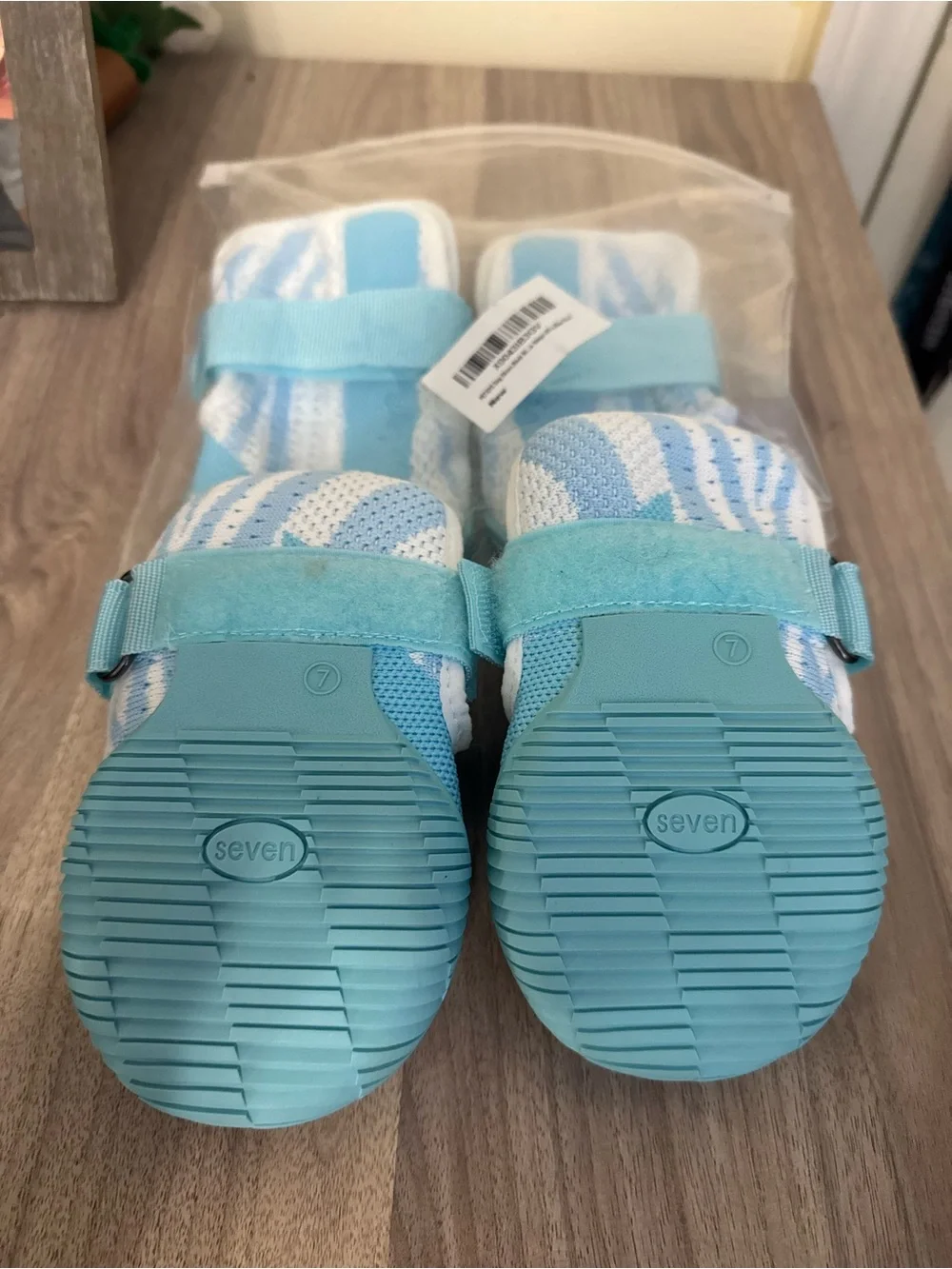 Light Blue & White Dog Booties with Secure Hook-and-Loop Straps